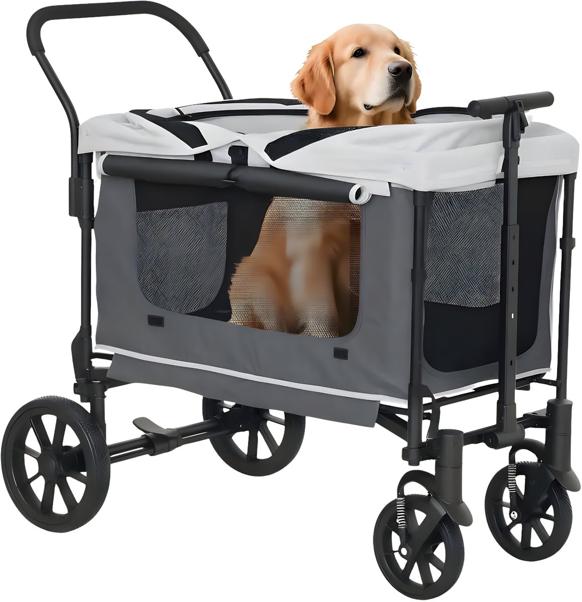 2-in-1 Hondenbuggy & Handkar – Opvouwbare Dierenwagen voor Honden & Katten tot 30 kg – Donkergrijs