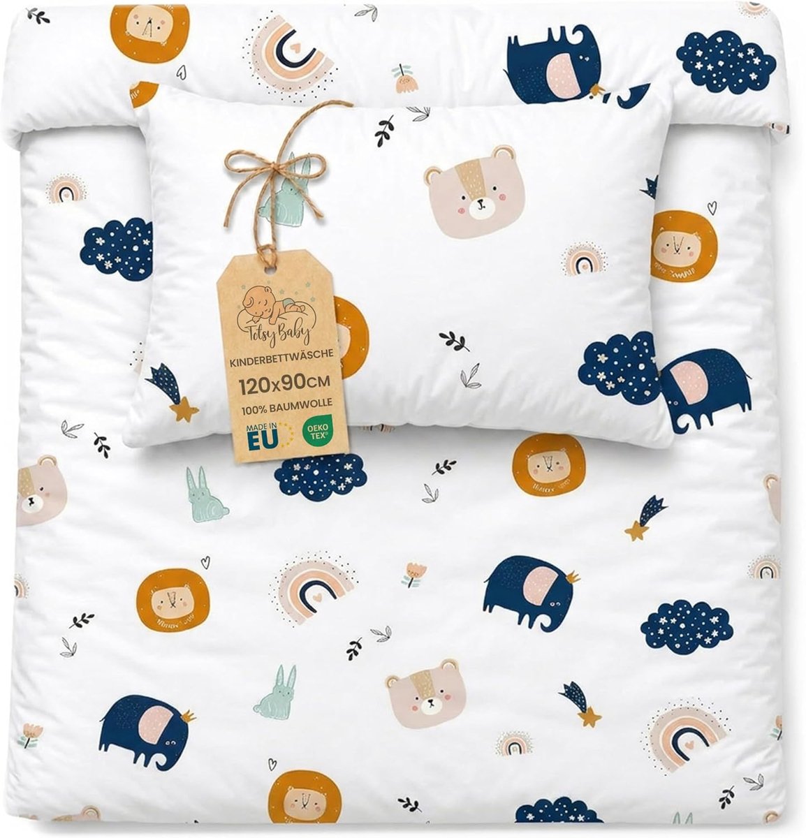 SnelShoppen - Kinderdekbedovertrek 90x120cm Katoen Omkeerbaar met Rits Kussensloop 40x60cm Oeko-Tex Regenboogmotief Peuterbed Beddengoed Jongen & Meis
