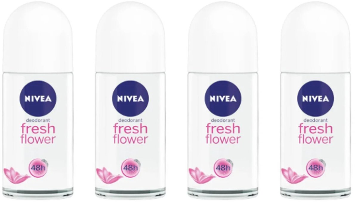 4 x Nivea - Deo Roller - Fresh Flower - 48 Uur Lang Werkend - 50 ml - NIVEA Fresh Flower Deodorant Roller - 48 Uur Bescherming - 0% Aluminium - Bloemige Geur - Huidverdraagzaam