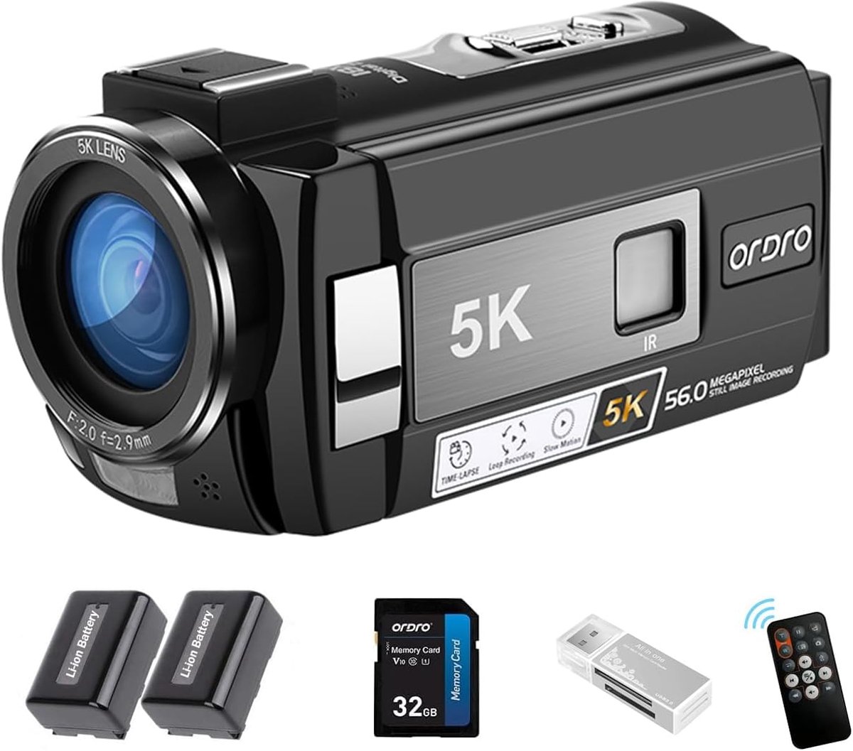 SnelShoppen - ORDRO AE20 5K Videocamera met Nachtzicht, Digitale Groothoek 95°, WDR Modus, EIS Stabilisator voor YouTube en Reizen