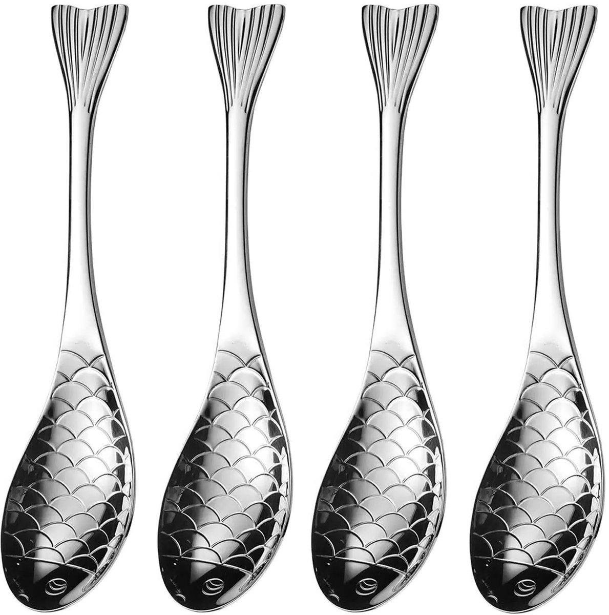 SnelShoppen - 4Pcs Zilveren RVS Vislepels 18/10 (304) - Korte Handvat Soeplepels voor Pap, Granen, Rijst - Ideaal voor Keuken en Feest