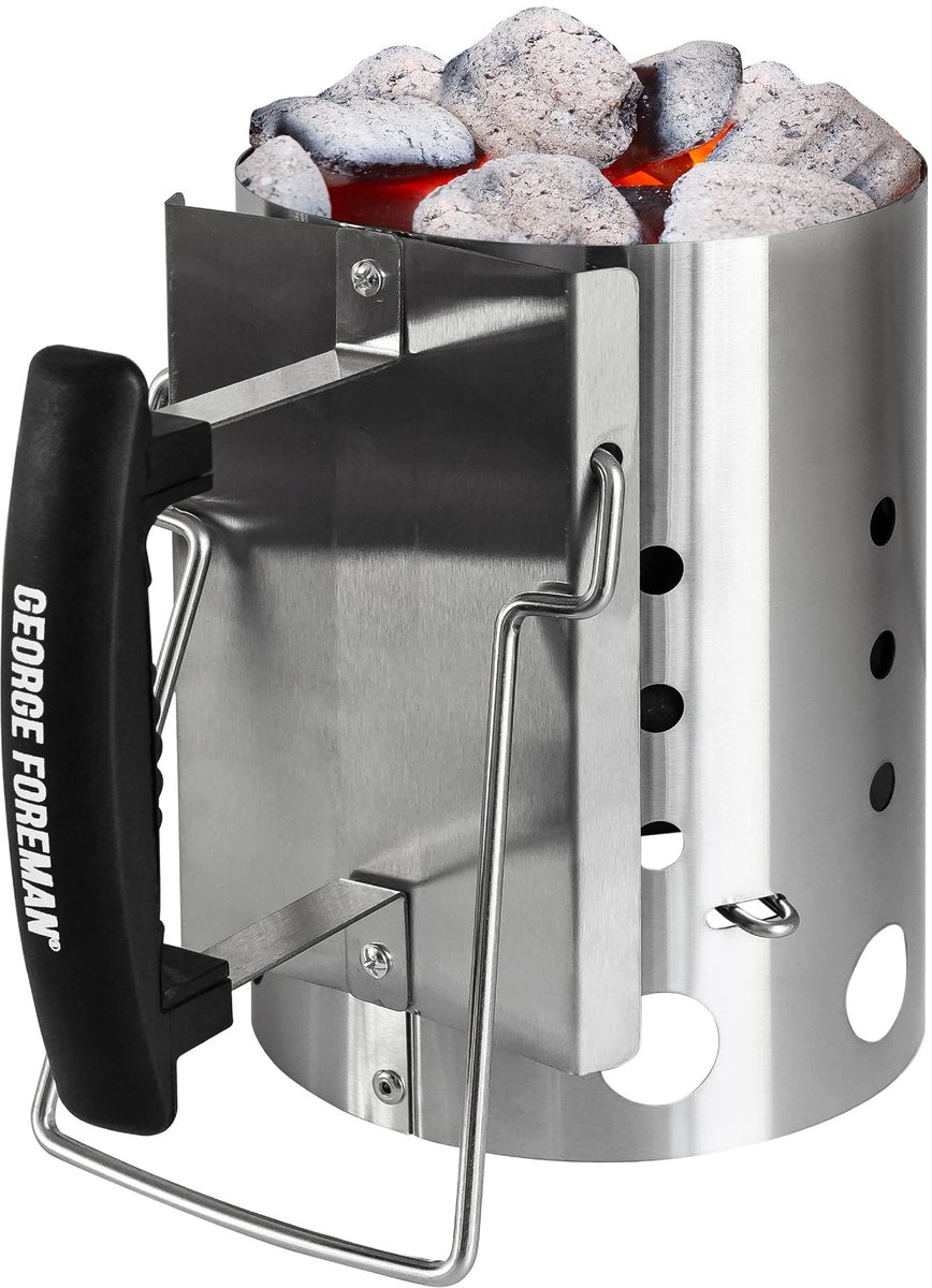 SnelShoppen - Houtskool Schoorsteen Starter 14cm Diameter - Draagbare Barbecue Kolenbrander - Lichtgewicht RVS BBQ met Veiligheidshandgrepen voor Camp