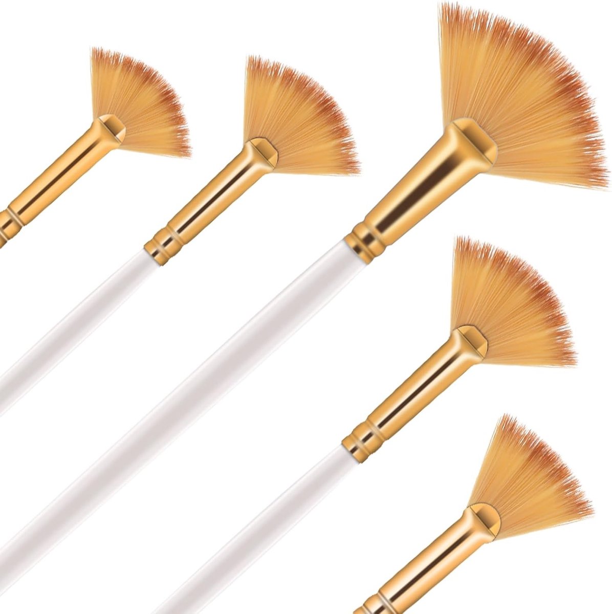 Set van 5 Fan Brushes voor Acryl- en Olieverf, Houten Handvat, Nylon Haar - Perfect voor Schilderen en DIY Kunstprojecten