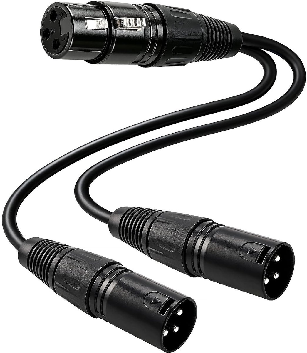 30cm Y-Splitterkabel voor Microfoons, 3-Pins XLR Vrouwelijk naar 2 Mannelijk, Gebalanceerde Patchkabel voor Audioapparatuur, Versterker en Luidspreker, Zwart