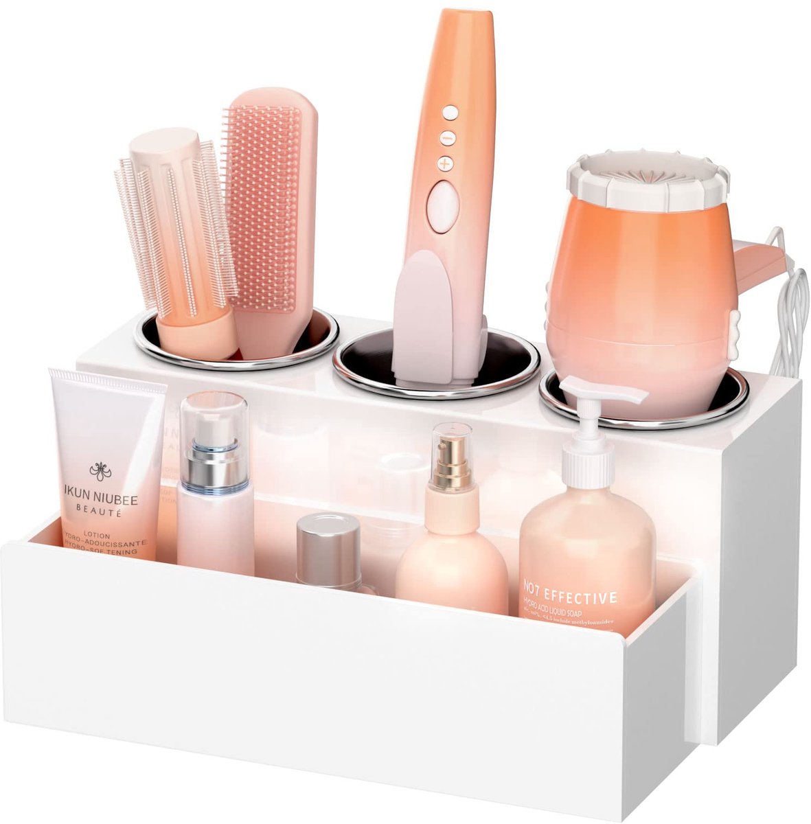 SnelShoppen - Haargereedschaporganizer Acryl Föhn en Stylinghouder voor Badkamer - Kaptafel Opbergstandaard voor Make-up en Toiletartikelen - Wit