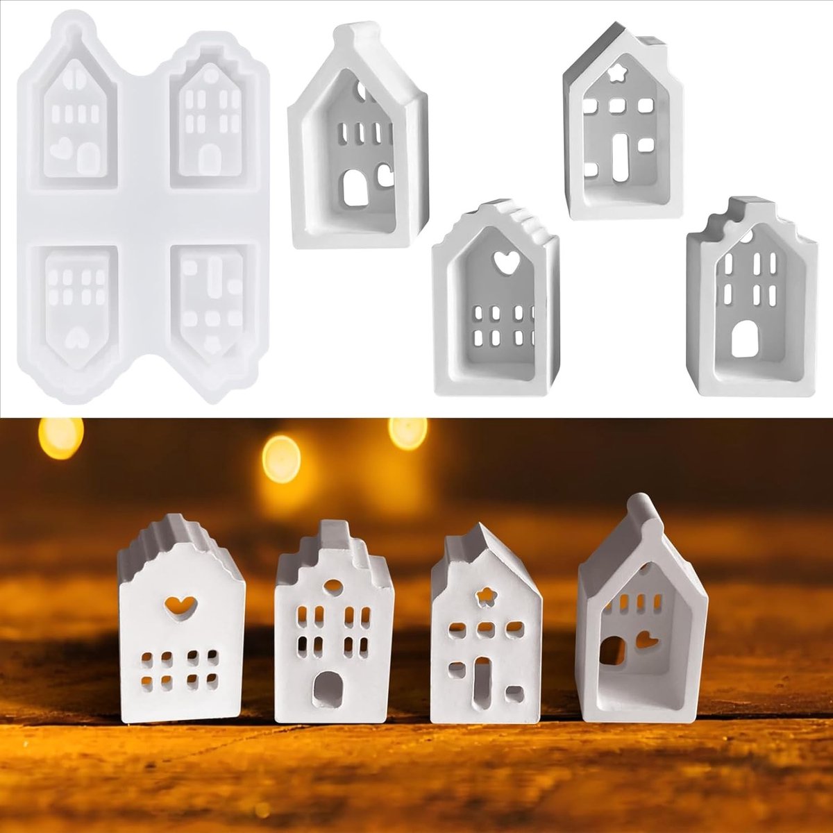 Siliconen Mallen voor Gieten Thuis, Set van 4 Mini Mallen voor Gips en Kerstdecoraties, Geschikt voor Rayine Poeder en Creatieve Projecten