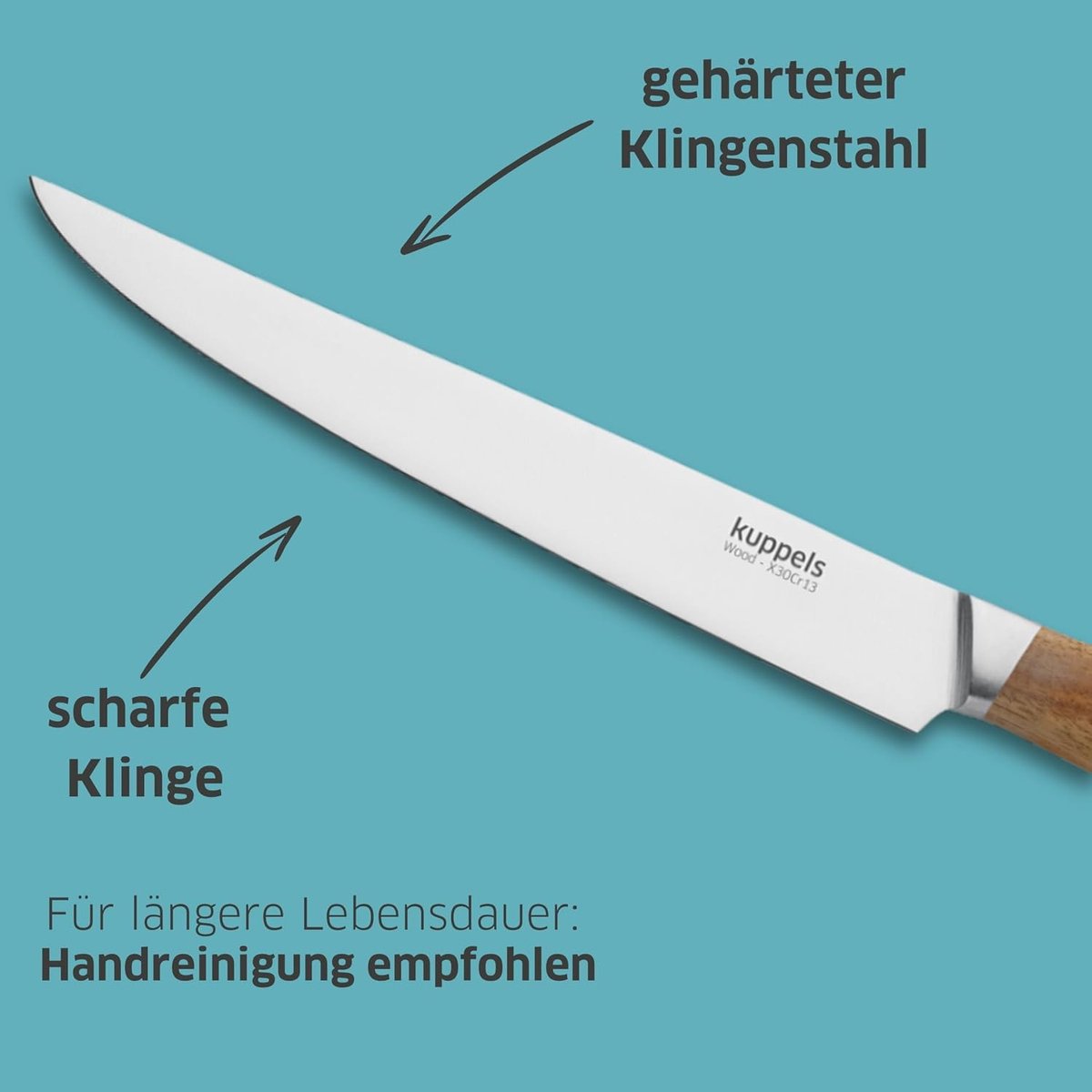 SnelShoppen - Kuppels WOOD Vleesmes 20 cm - Extreem scherp trancheren mes met acacia houten handvat - Roestvrij en gepolijst - Perfect voor vlees, BBQ