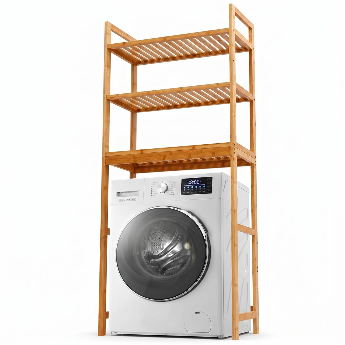 SnelShoppen - Wasmachinerek Bamboe - Boven Wasmachine Rek - Toiletrek Hout voor Badkamer en Keuken - Ruimtebesparend, Duurzaam en Stijlvol