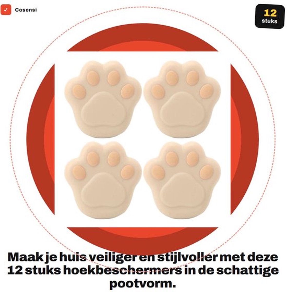 Hoekbeschermer 12 Stuks - Siliconen Materiaal - Flexibele Meubelhoek - Kat Poot Vorm - Bumperbeschermers - Hoeken/Randen Bescherming - Meubelhoekbescherming