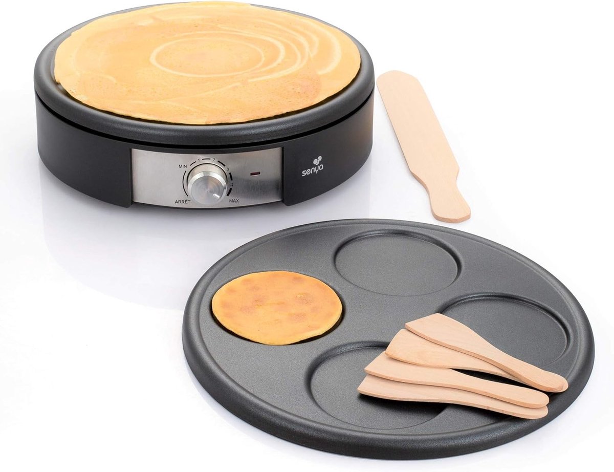 SnelShoppen - Electric Crepe Maker 1500W - Pannenkoekenpan met 2 Verwisselbare Gietijzeren Platen - Non-Stick Coating - Ideaal voor Feestjes, Camping