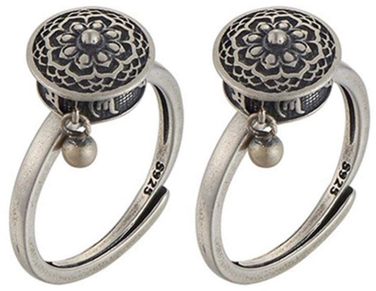 Lotus-ring 2 stuks - Tibetaanse Ringen - Roterende Gebedsmolen - Messing - Hypoallergeen - Verstelbare Opening - Gebedsring
