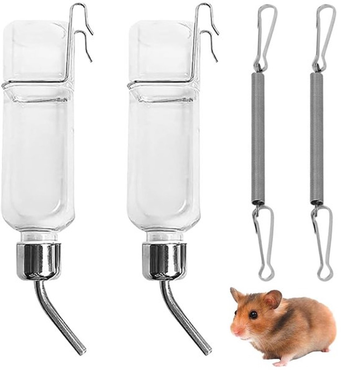 Drinkfles voor kleine dieren - Waterfles met houder - 350ml - Ideaal voor konijnen en cavia's - 2 stuks - Handig voor hamsters