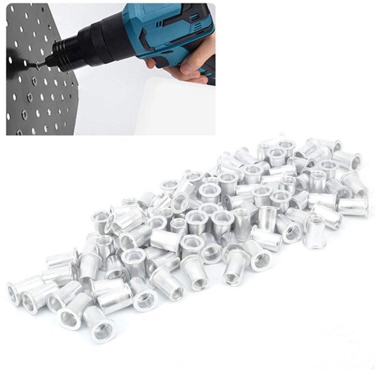 Trekklinkmoeren 100 Stuks - Aluminium Platte Kop - Binnendiameter 8 mm - Buitendiameter 10,9 mm - Schokbestendig - Voor M8 Klinkmoeren