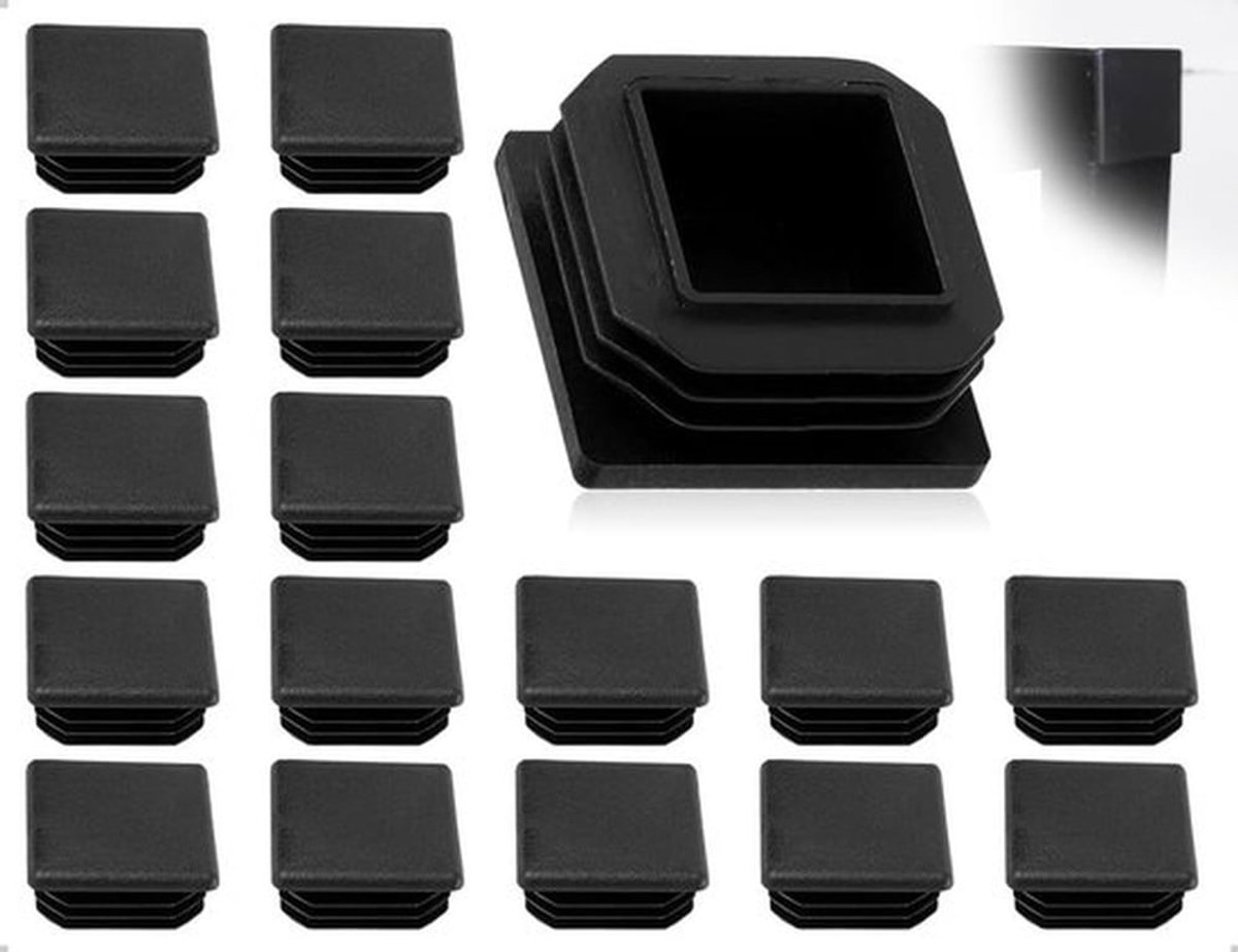 Buisdoppen 16 Stuks - Kunststof Lamellenstoppers - Vierkante Eindkappen - Buisafdekkingen - Zwart 40 x 40 mm - Effectieve Afdichting - Buispluggen