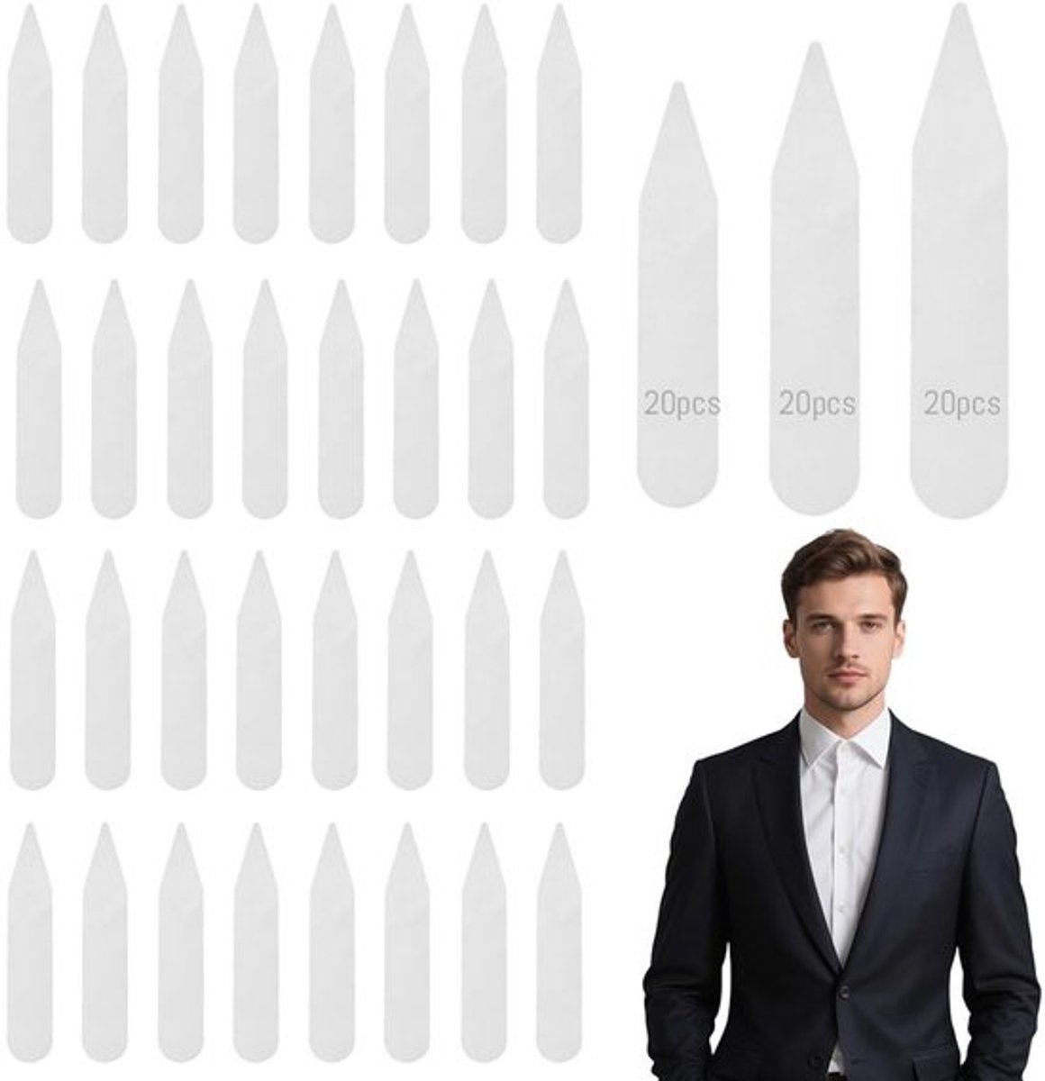 Hemdkraag 60 Stuks - Kunststof - Verstevigers - Duurzaam PET - Harde Kraag - Perfecte Pasvorm - Kraagversteviger