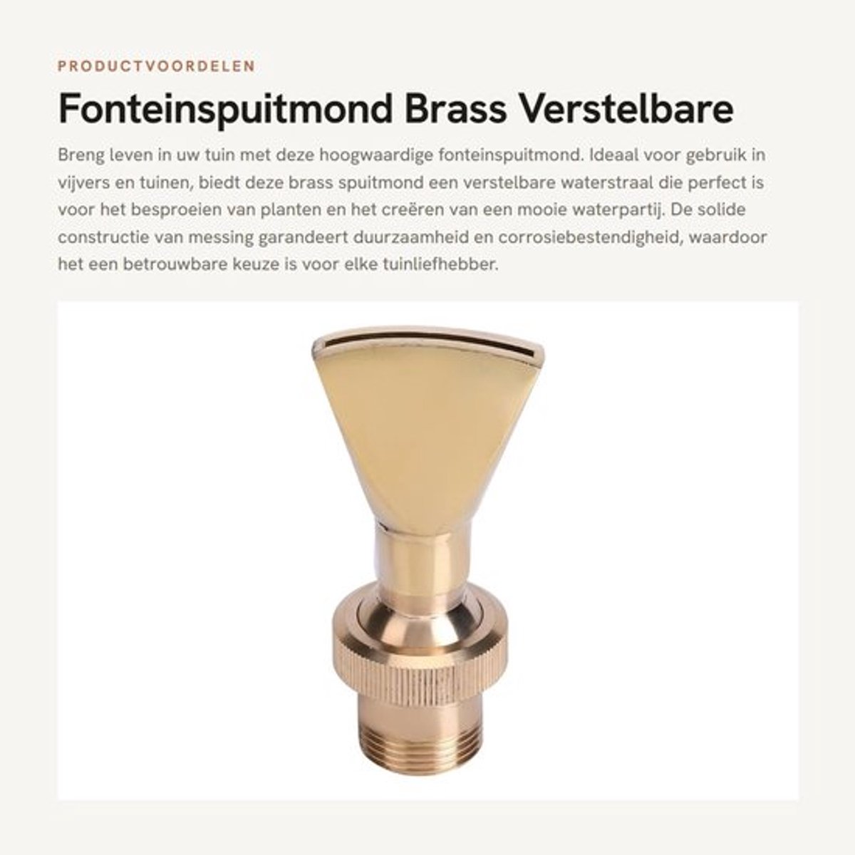 Fonteinmondstuk - Messing - Verstelbare Spuitkop - G1/2 (DN15) / G3/4 (DN20) - Fanvormige Waterstraal - Geschikt voor Tuin/Vijver - Corrosiebestendig - Tuinspuit