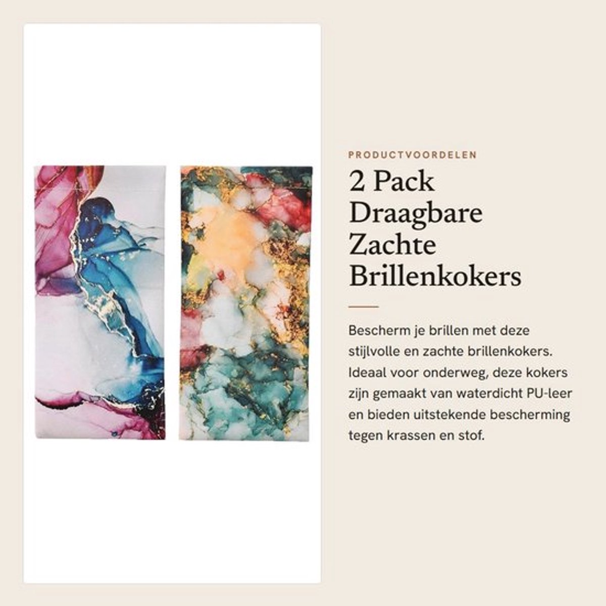 Brillenkoker Zacht - Brillenkoker Draagbaar - Brillenkoker PU-leer - Brillenkoker Waterdicht - Brillenkoker voor Zonnebrillen - Met Metalen Veerblad - Brillenhoes