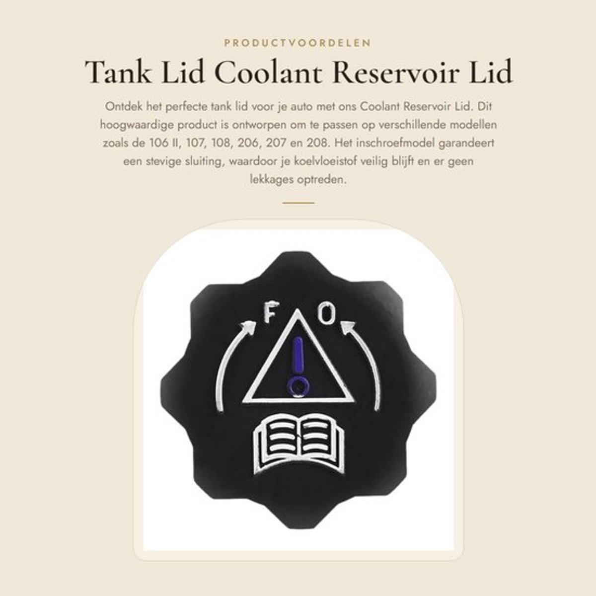 Tankdeksel Hoogwaardig ABS - Koelvloeistofreservoir - Geschikt voor 106 II/107/108/206/207/208 - Eenvoudige Installatie - Duurzaam - Gloednieuw - Koelvloeistofdop