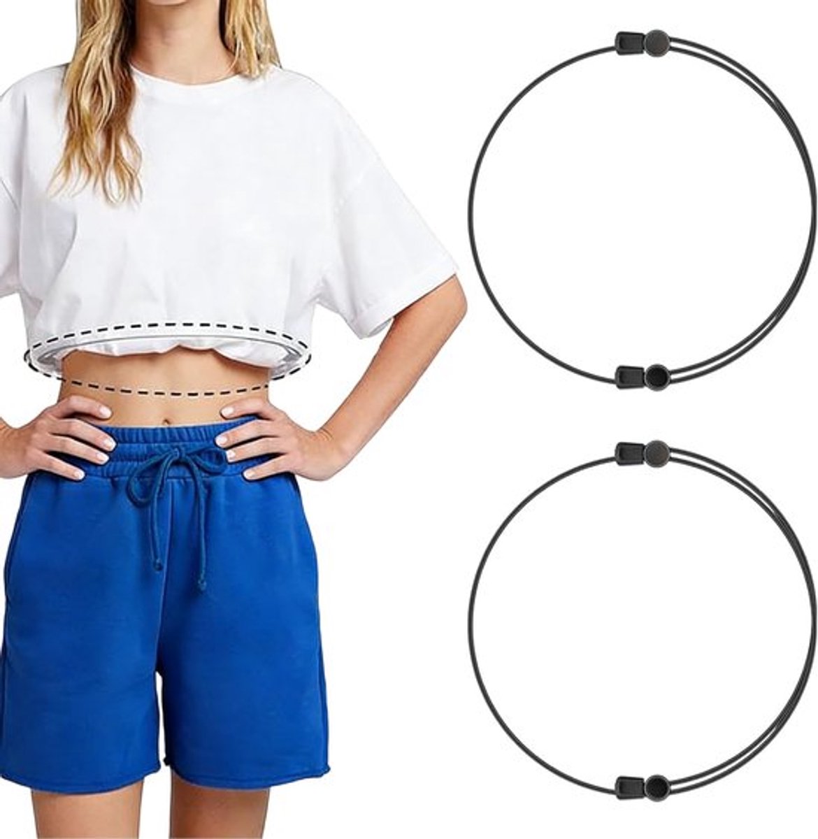Thijox - Crop Tuck Gereedschap Band 2Stuks - Verstelbare Stoffenriem Zonder Gaatjes - Lederen Riem Dames Zwart-M - Perfect Voor Crop Tops, Overhemden,