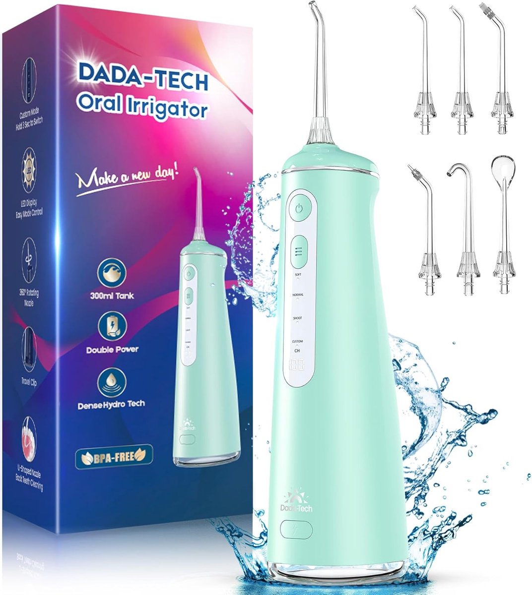 SnelShoppen - Draadloze Monddouche Waterflosser met 4 Modi, 8 Niveaus, 7 Sproeiers, 300 ml Tank, Interdentale Reiniging, Tanddouche, Mondspoeling, Ele