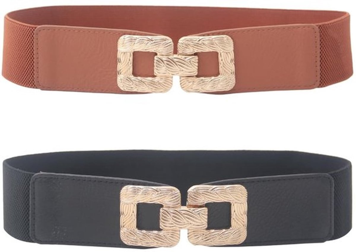 Damesriemen 2-delig - Brede Riemen - Elastische Riemen - Modieuze Riemen - Elegante Riemen - Kunstleder 5 cm breed - Riem