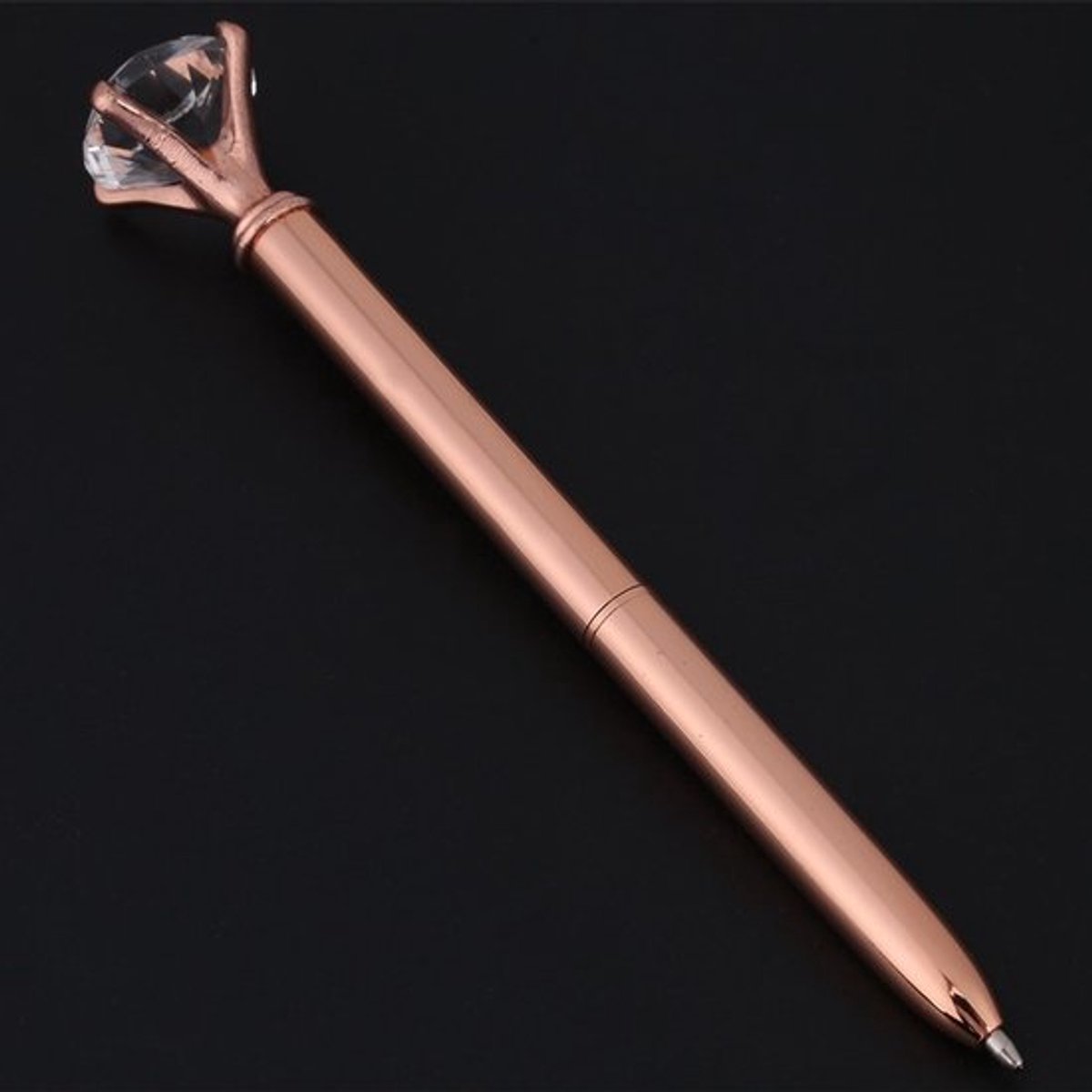 Balpen Metalen Intrekbare - Kogeltype 0,7 mm - Zwart - Strassteentjes - Diamant Ontwerp - 13,9 x 0,9 cm - Schrijfgerei