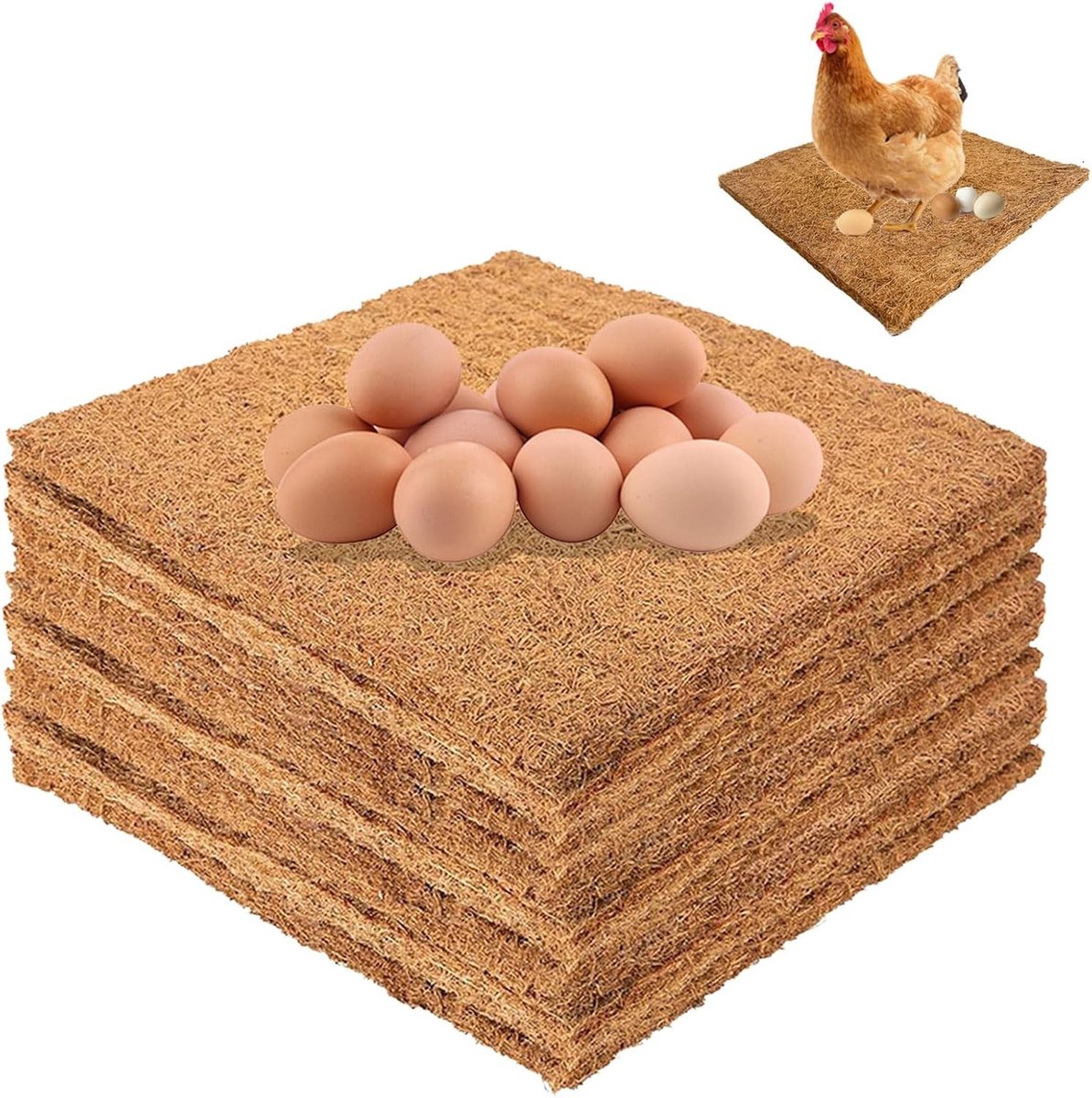 Kippennestkast-inzetstukken van 25 x 25 cm, herbruikbare kokosvezel, ideaal voor kippenhokken en pluimveehouderij, 10 stuks met optimaal kippenstrooisel