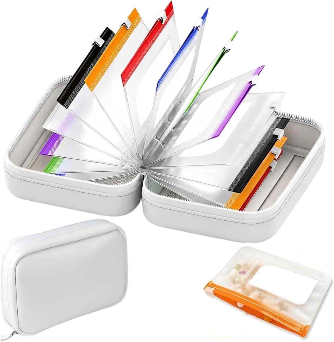 Waterdichte pillendoosset - A8-formaat - 16×11×8 cm - Met 14 zakjes - Capaciteit voor 14 dagen - Herbruikbaar - Zakje met ritssluiting - Geschikt voor vitamines en visolie - Wit