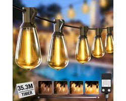 SnelShoppen - Litogo Led Lichtsnoer voor Buiten 35.3M - Dimbaar Lichtketting met 38+2 Warm Witte Feeënverlichting en Timer - Decoratieve Lichtketting