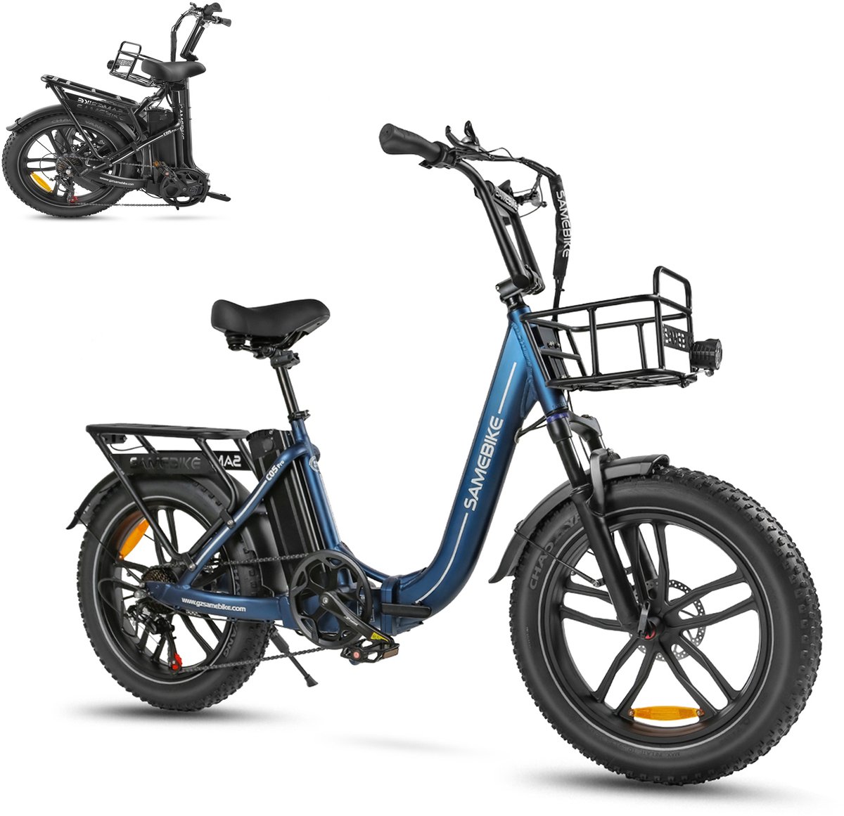Samebike C05 Pro Elektrische Fatbike – Opvouwbare E-Bike - 250W Motor - 36V 13Ah Accu (70 km Bereik) - 20 Inch Brede Banden - Shimano 7 Versnellingen - met Dubbele Vering
