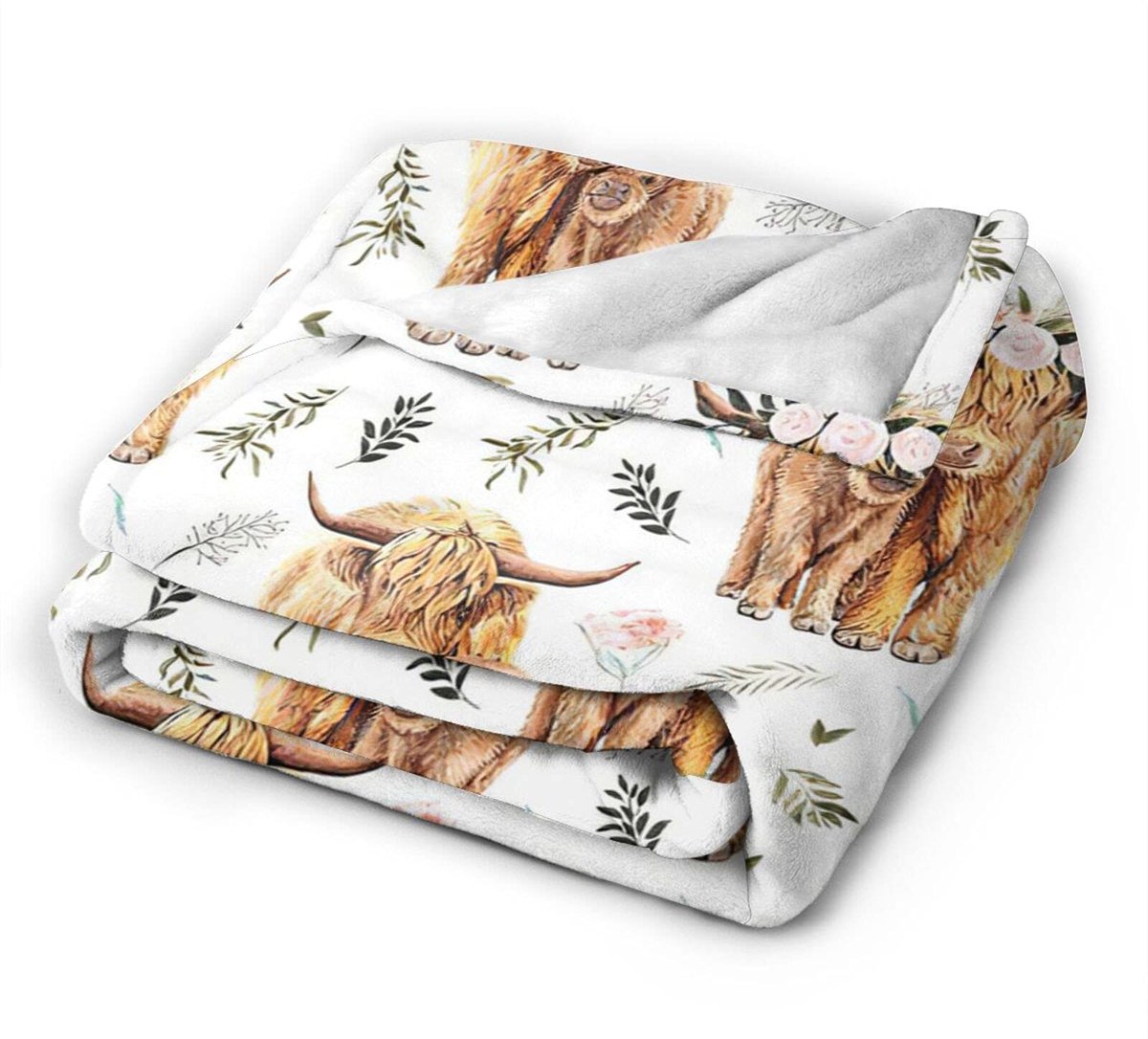 SnelShoppen - Highland Koe Print Deken en Plaids - Zachte Fleece Pluche Warm Flanel Gooi Deken voor Meisjes Kinderen Volwassenen - 102x127 cm - Perfec