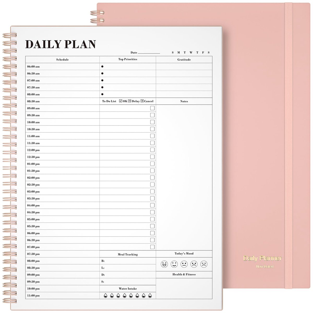 SnelShoppen - Asten Dagplanner met Takenlijst, Uuragenda, Spiraal Notitieboek - Dagplanner voor Dames en Heren, Perfect voor ADHD, 21,5 x 28,9 cm, Lic