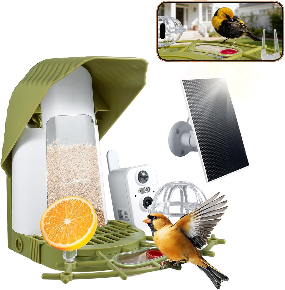 Verbeterde slimme vogelvoeder met camera, AI-soortherkenning, verstelbare buitencamera, 2K HD livebeeld en bewegingsmeldingen, weerbestendige buitenvoeder voor vogelliefhebbers.