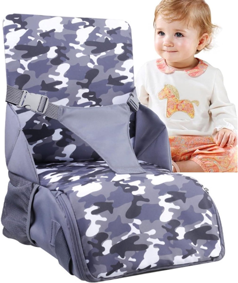 SnelShoppen - HEYOUTH Hoge Stoel Booster Seat voor Kinderen, Reisstoel met Schouderbanden en Rugleuning, Compacte 2-in-1 Kinderstoel en Luiertas, Idea