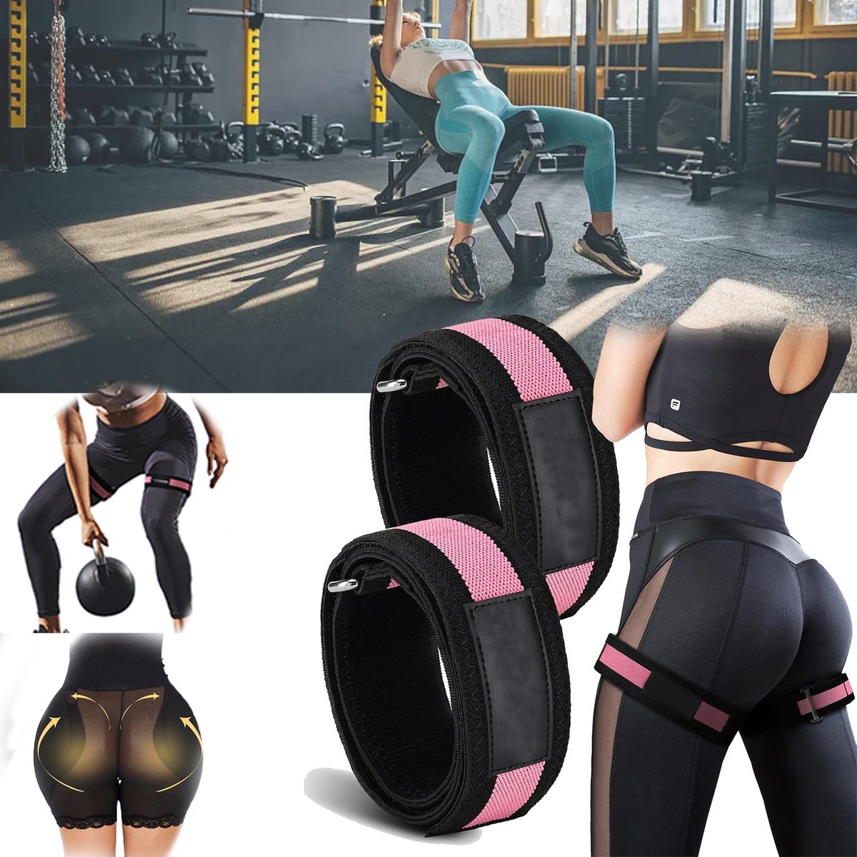 Weerstandsbanden - Resistance band - TENZHVXI® - 2 Stuks - Voor het verstevigen van billen en heupen, banden voor bloedstroombeperking - Elastische stoffen banden voor bilspieroefeningen, squats, dijbeentraining en fitness - Roze/zwart