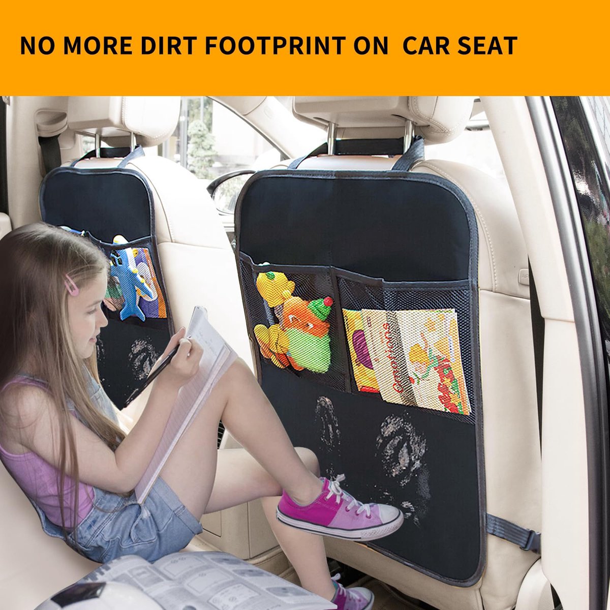 Auto-organizer voor kinderen met opklapbaar tafeltje – Achterbank-organizer met touchscreen-tabletvak, waterdichte rugleuningbescherming, past in de meeste voertuigen – foto 7