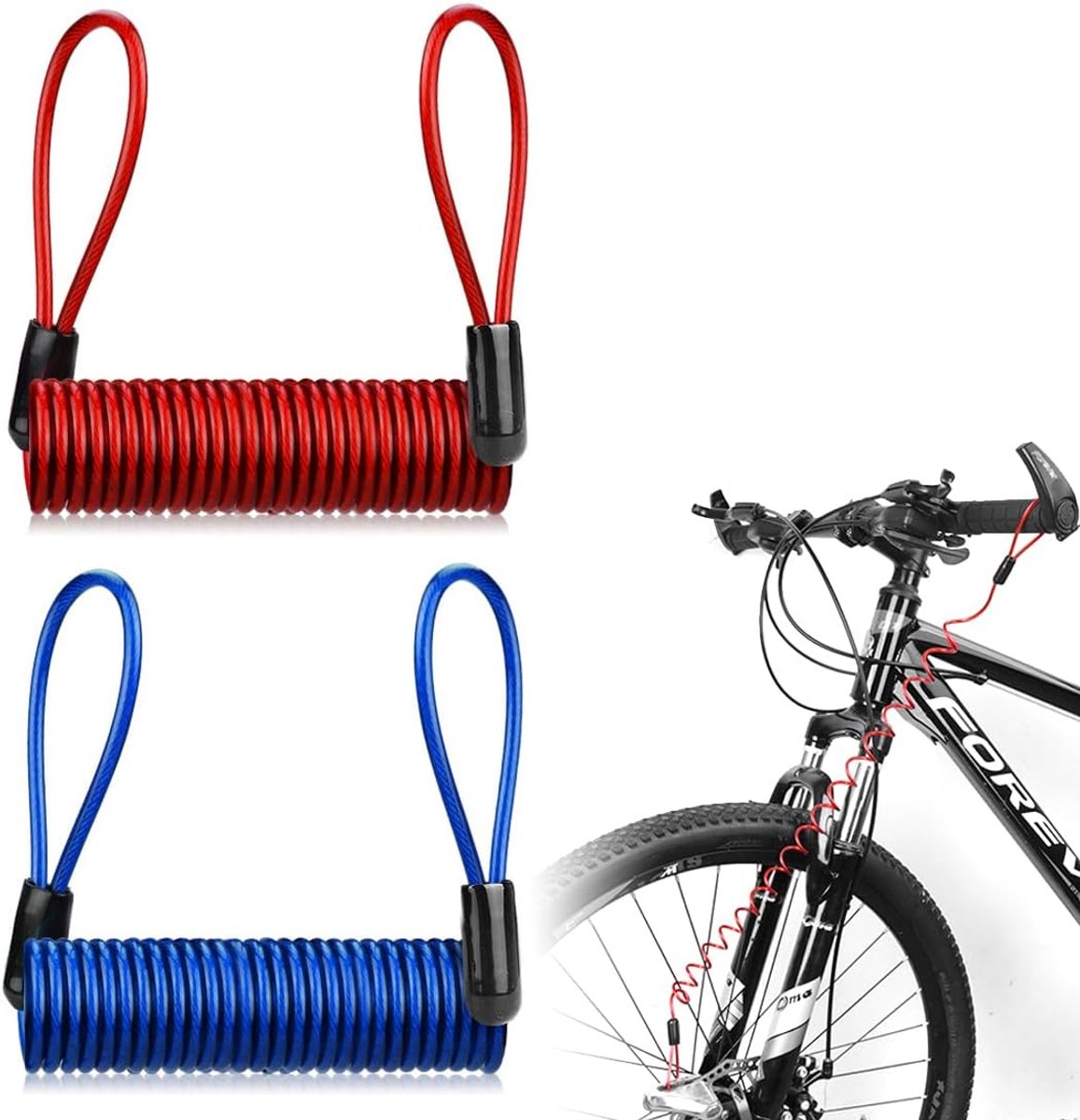 SnelShoppen - Motorfiets Slot - Herinneringskabel voor Remschijfslot - Veiligheidsspiralen - 1.2 m - Set van 2 - Compact en Lichtgewicht - Visuele Die