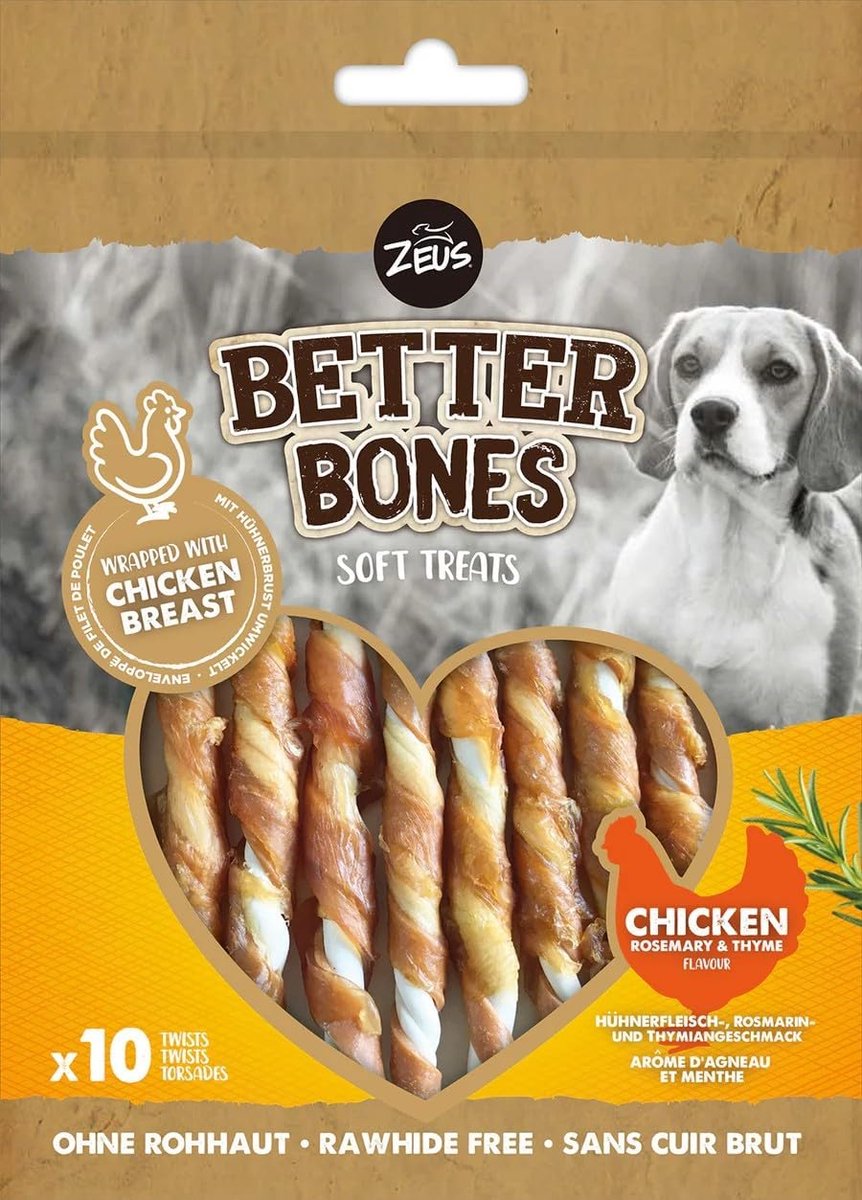 SnelShoppen - Twisted Chew Bars voor Honden met Kip, Rozemarijn en Tijm, 10 cm, Gezonde Tanden en Tandvlees, Makkelijk Verteerbaar, Voor Alle Levensfa