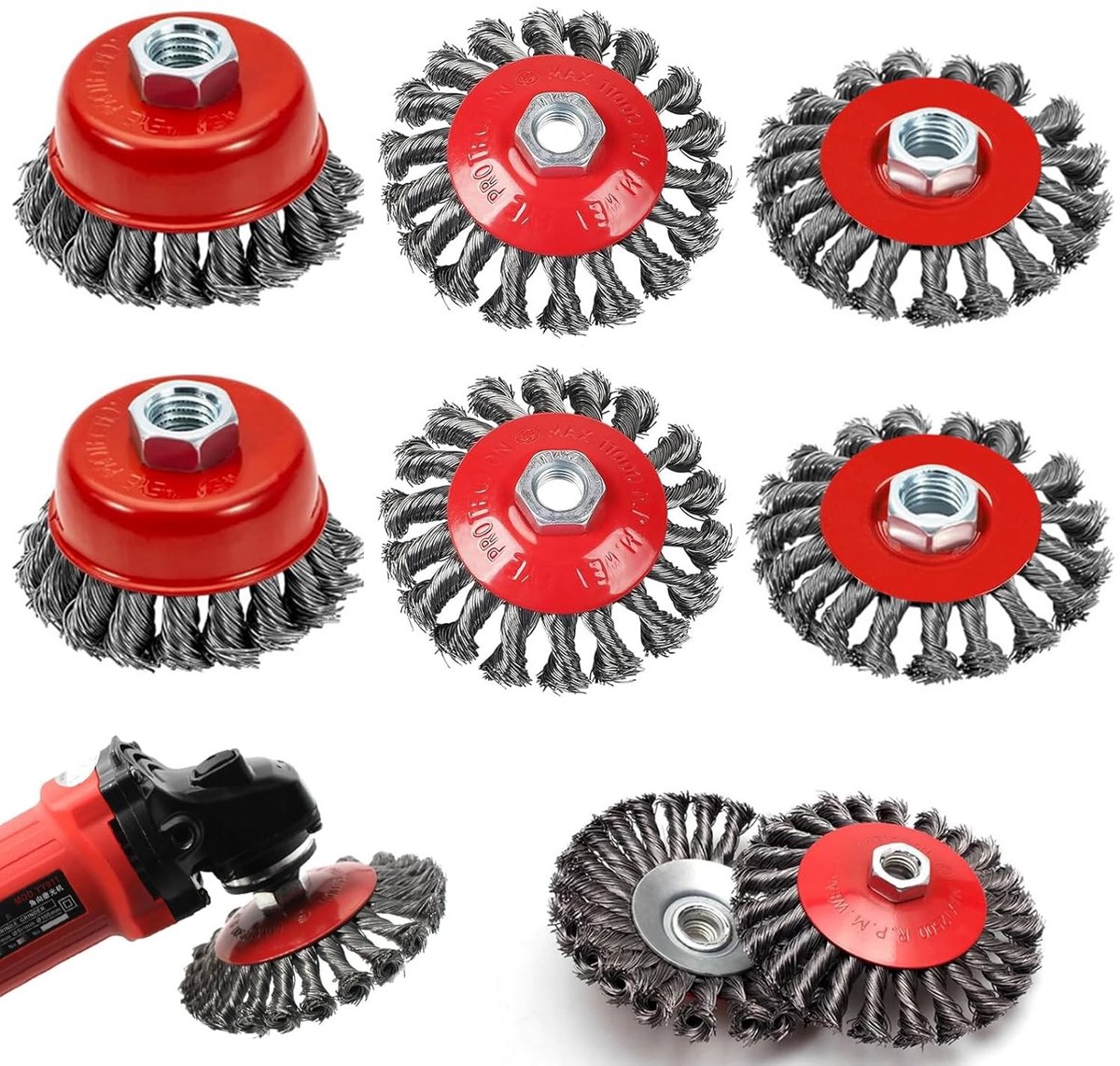 Set van 6 Draadborstels voor Haakse Slijpers - 75mm/100mm Stalen Borstels voor Schuren, Ontbramen en Reinigen