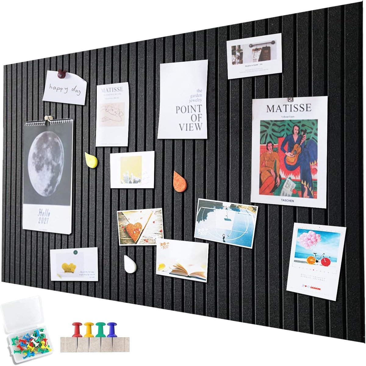 SnelShoppen - Grote Zelfklevende Vilt Prikbord 90 x 60 cm - Decoratief Vilt Memo Bord 1 cm Dikte - Vouwbaar Foto Bord voor Kantoor en Keuken - Zwart