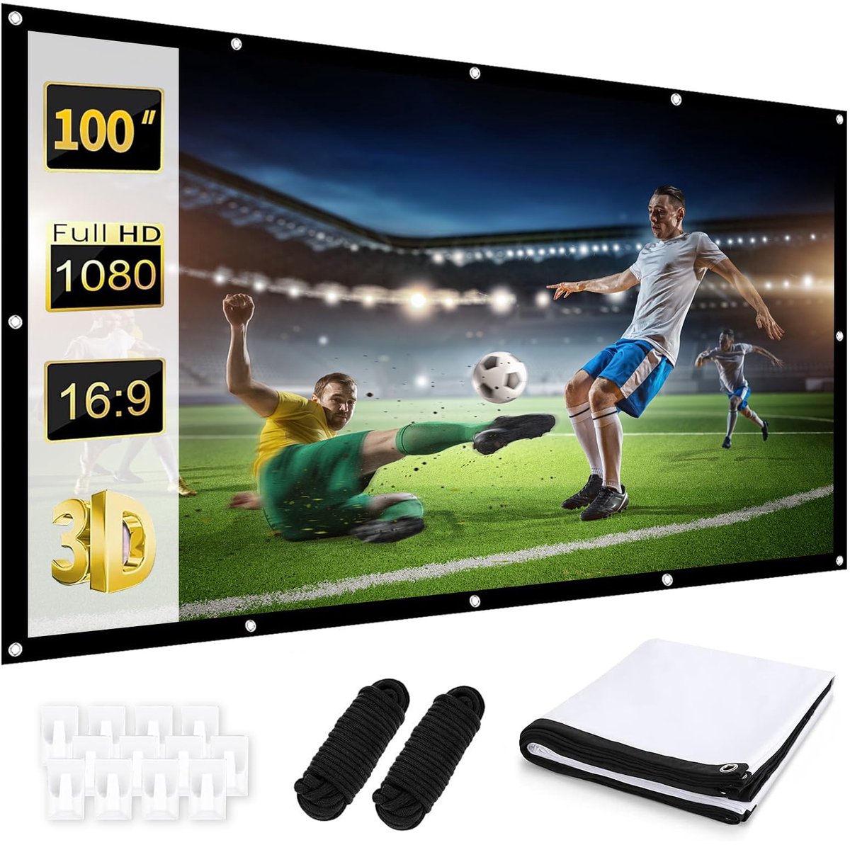 SnelShoppen - 100 Inch Projectiescherm - HD Opvouwbaar Projectiescherm 16:9 - Antirimpel Dubbelzijdig Scherm 220 x 124 cm - Draagbaar voor Thuis, Scho