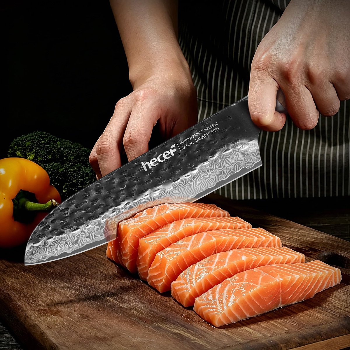 SnelShoppen - Damascus Santoku Mes 18CM - Ultra Scherp Koksmes - Professioneel Keukenmes van 67 Lagen Damascus Staal - Perfect voor Vlees, Groenten en