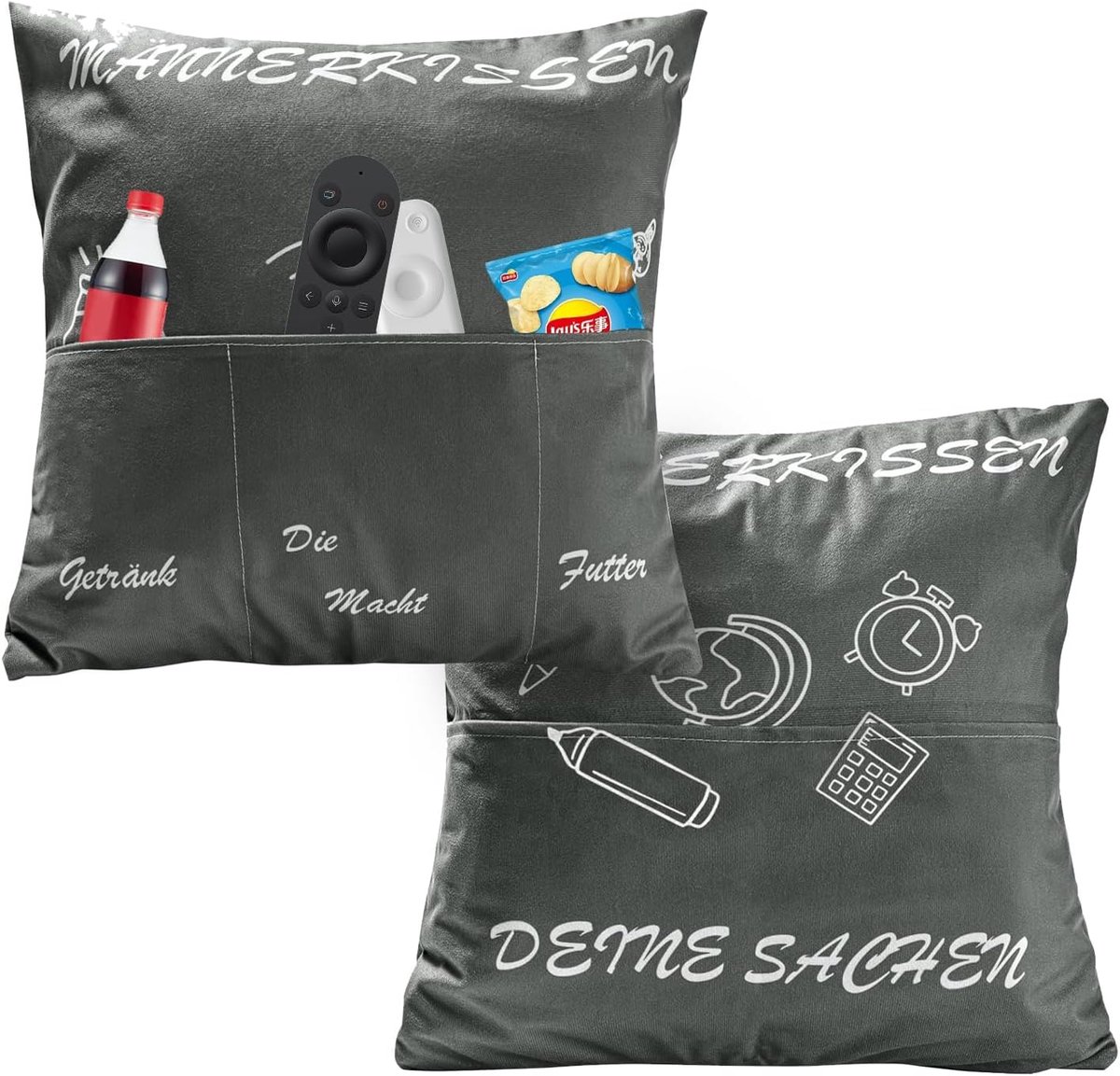 Cushion met 3 Zakjes en Kussenhoes voor Mannen 45 x 45 cm - Decoratief Kussen voor Verjaardag, Vaderdag en Kerst met Grappige Ontwerpen