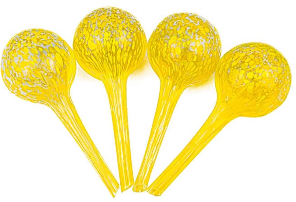SnelShoppen - Waterdruppelaar voor Planten - Set van 4 Glazen Waterballen - Geel - Automatisch Bewateringssysteem voor Binnen- en Buitengebruik - Idea