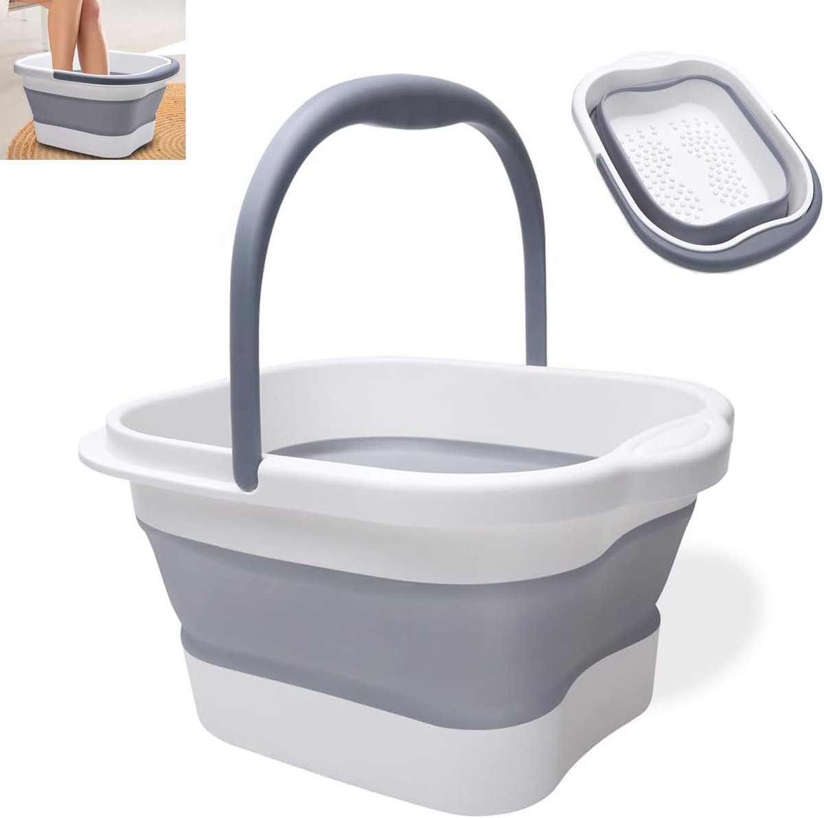 SnelShoppen - Vouwbare Voetbad, Draagbaar Voetmassage Bad met Handvat, Ergonomische Voetmassager voor Vermoeidheidsverlichting, Duurzaam PP Plastic, F