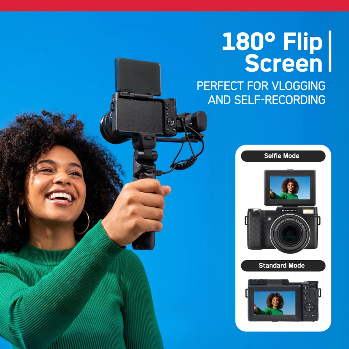 LG AGFAPHOTO Vlogging-set VLG-4K - 4K-camera met 24 MP, 8x optische zoom, 3-inch LCD-scherm, CMOS-sensor, statief, powerbank, microfoon, afstandsbediening, inclusief microSD-kaart van 32 GB, lithiumbatterij thumbnail 6