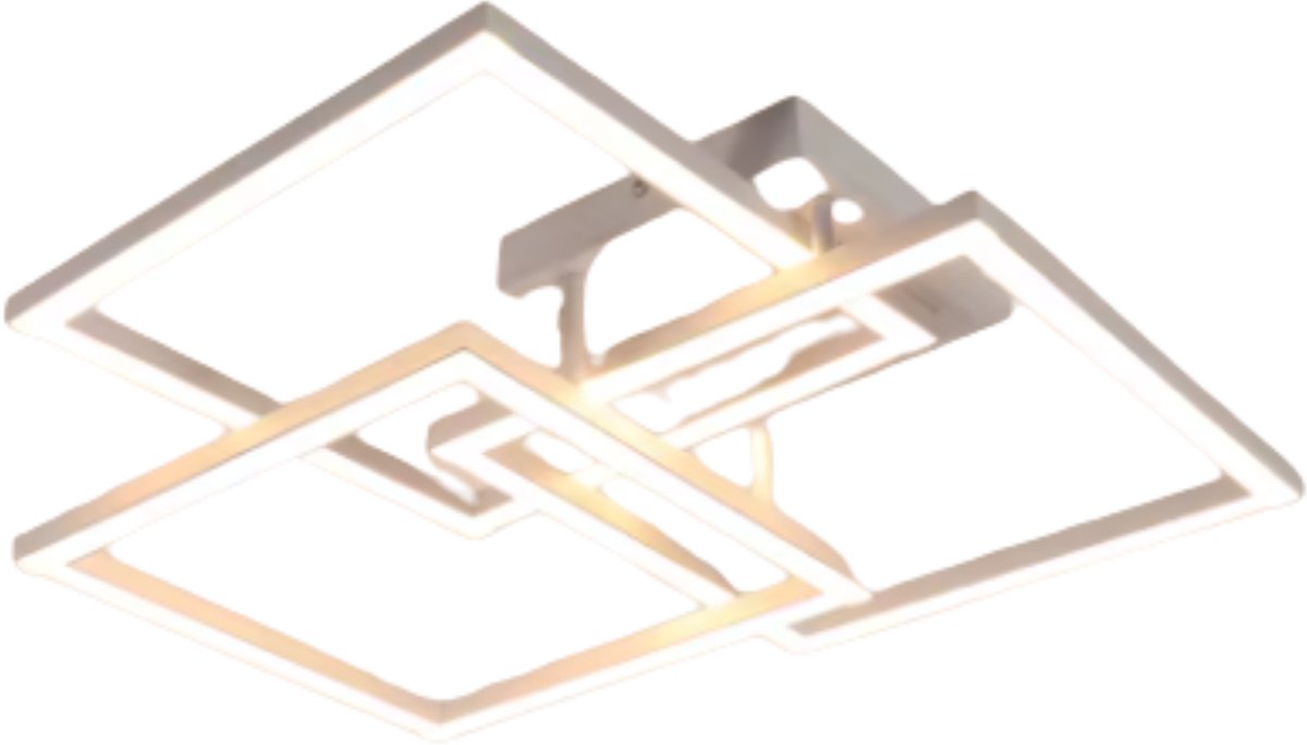 Stervia Led Plafondlamp - Meerlaags Vierkant Ontwerp - Inclusief Afstandsbediening - App Bediening - Dimbaar - Wit - 62 x 62 x 11 cm