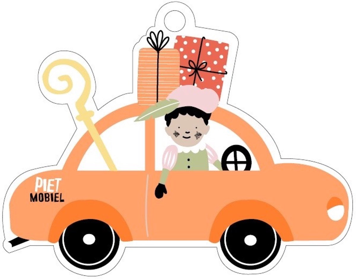 SINTERKLAAS KADO LABEL 12 STUKS - LABELTJE SINT IN AUTO - CADEAU LABEL SINTERKLAAS