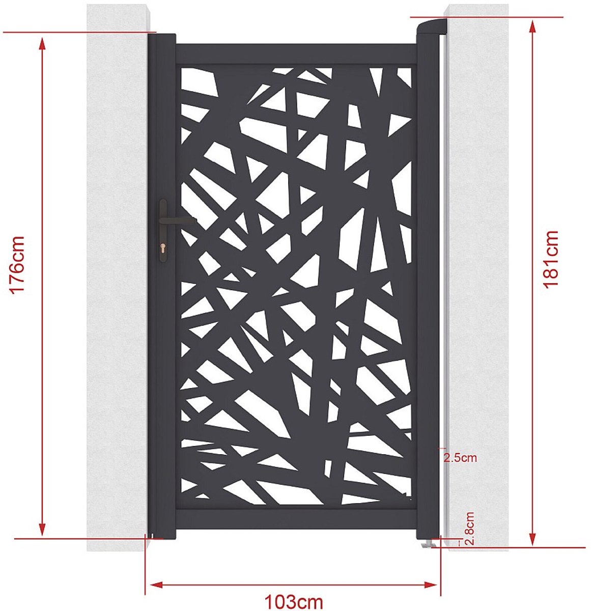 Vente-unique Tuinpoort van aluminium met geometrisch lasersnijpatroon - L103 x H180 cm - A