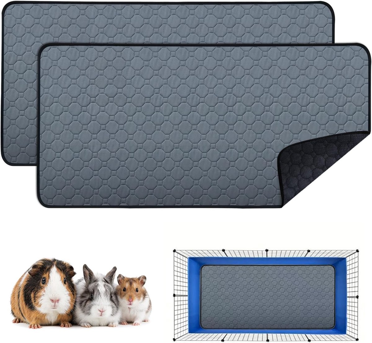 KZQ Kooionderlegger voor Cavia 2 Stuks 45*60cm cm Wasbaar en Herbruikbaar Waterdicht Absorberend Plasmatje Anti-slip Onderlegger voor Klein Huisdier Konijn Hamster Rat Chinchilla
